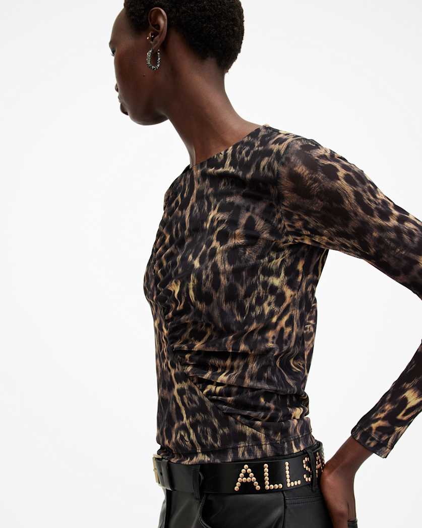 Edana Leopard Print Mesh Top