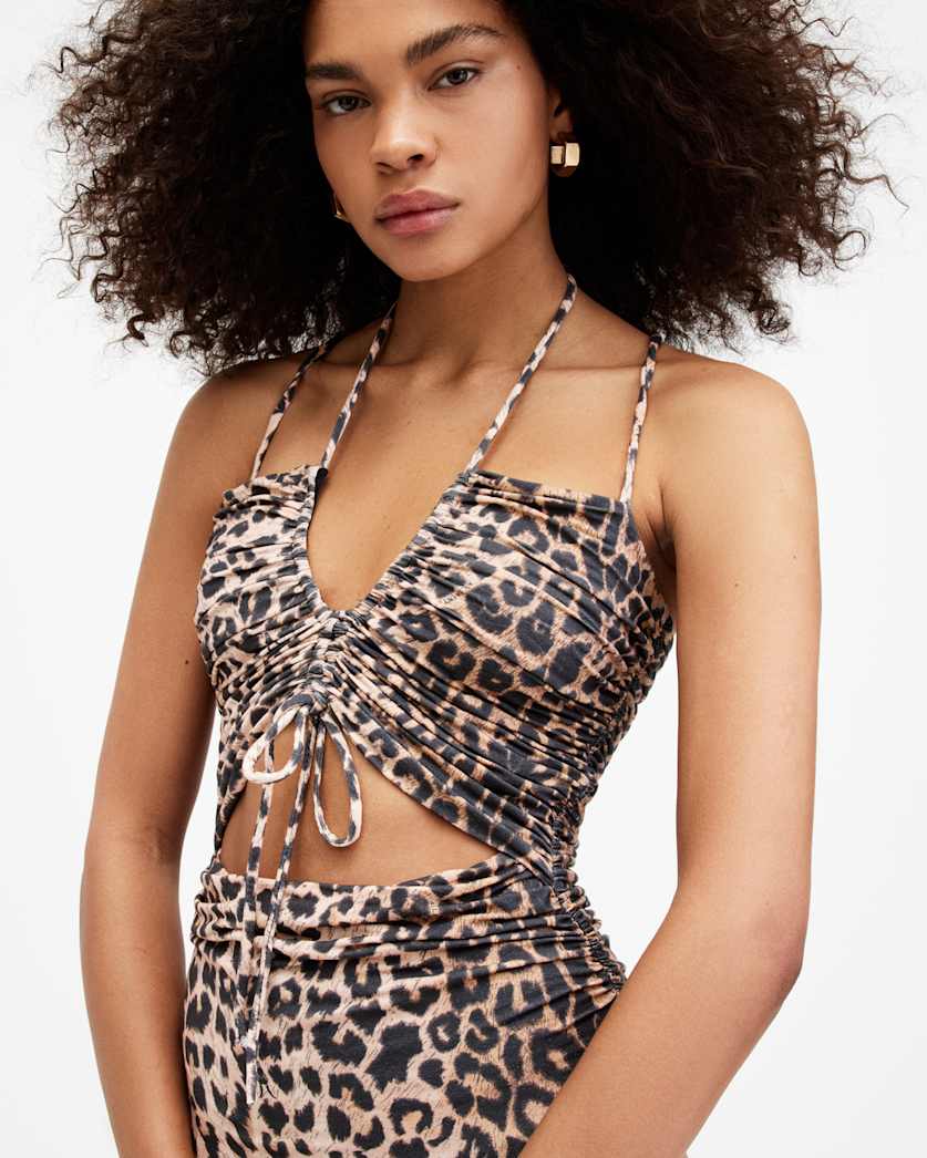 Amaya Leopard Print Cut Out Midi Dress
