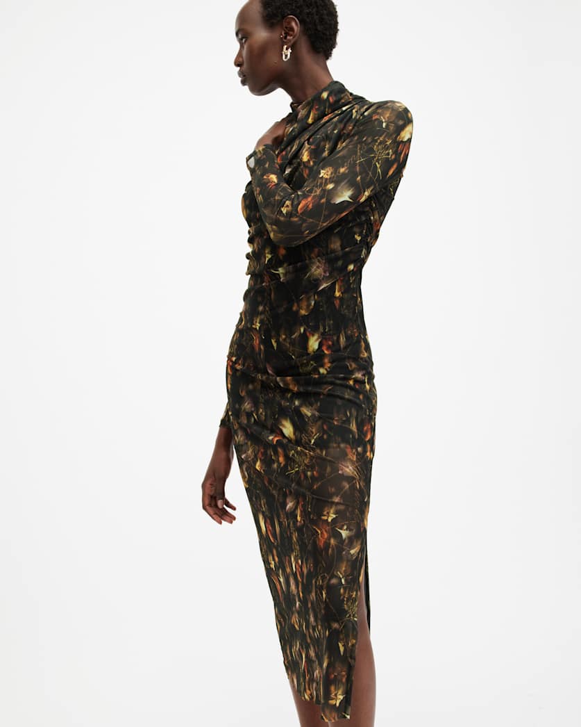 Tia Mesh Printed Midi Dress