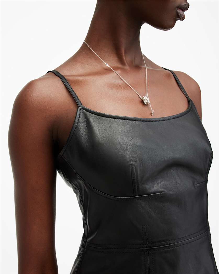 Norlene Scoop Neck Leather Midi Dress
