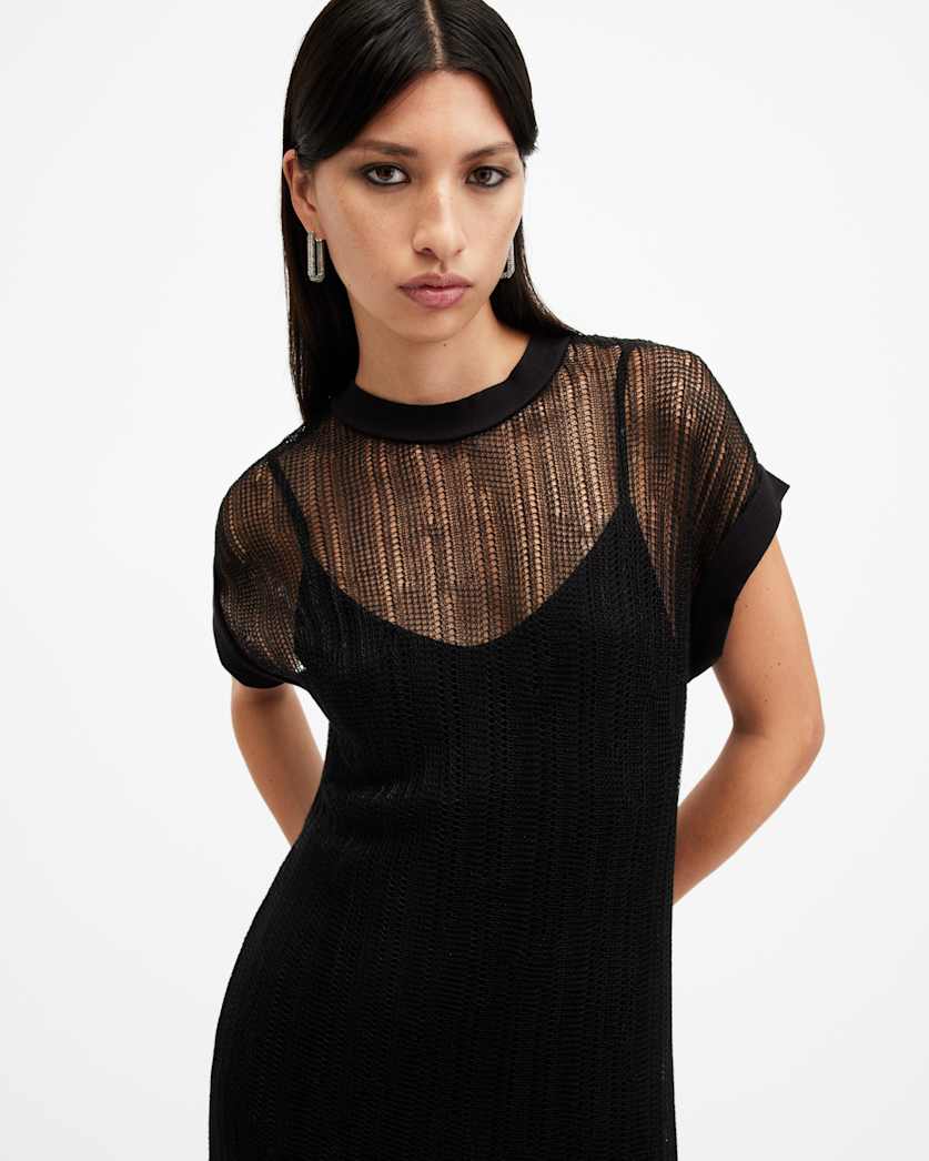 Giana Metallic Open Stitch Midi Dress