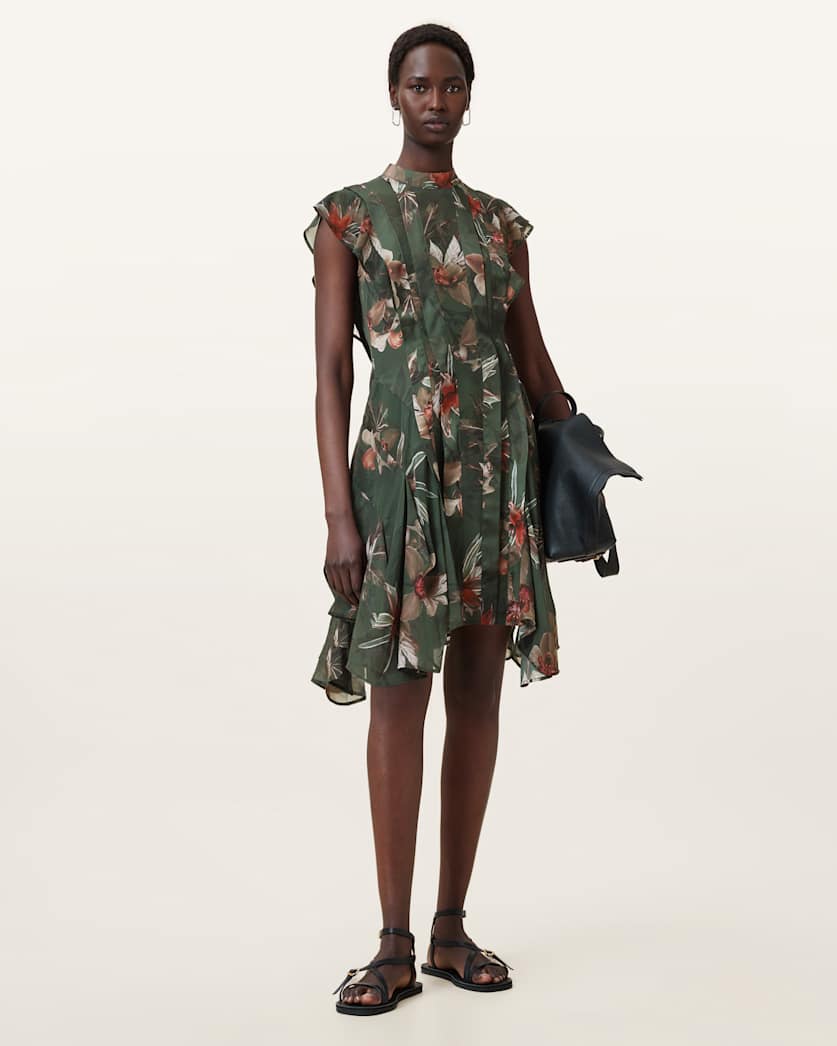 Fleur Printed Asymmetric Mini Dress