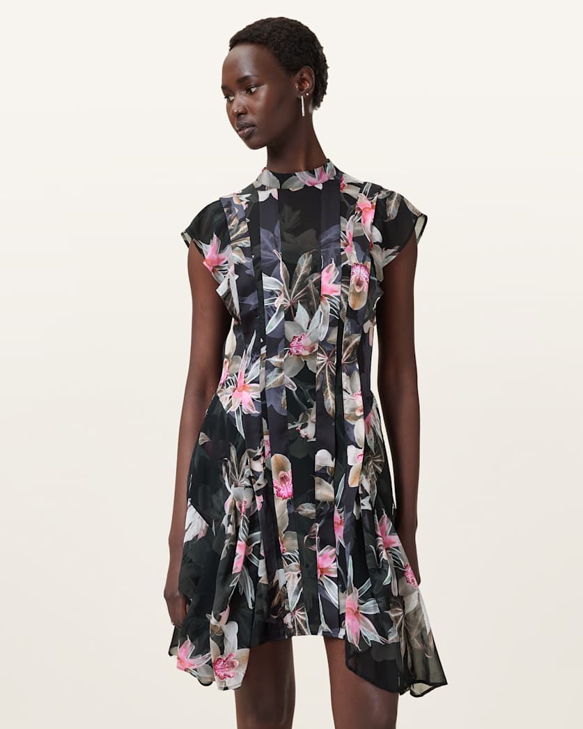 Fleur Printed Asymmetric Mini Dress