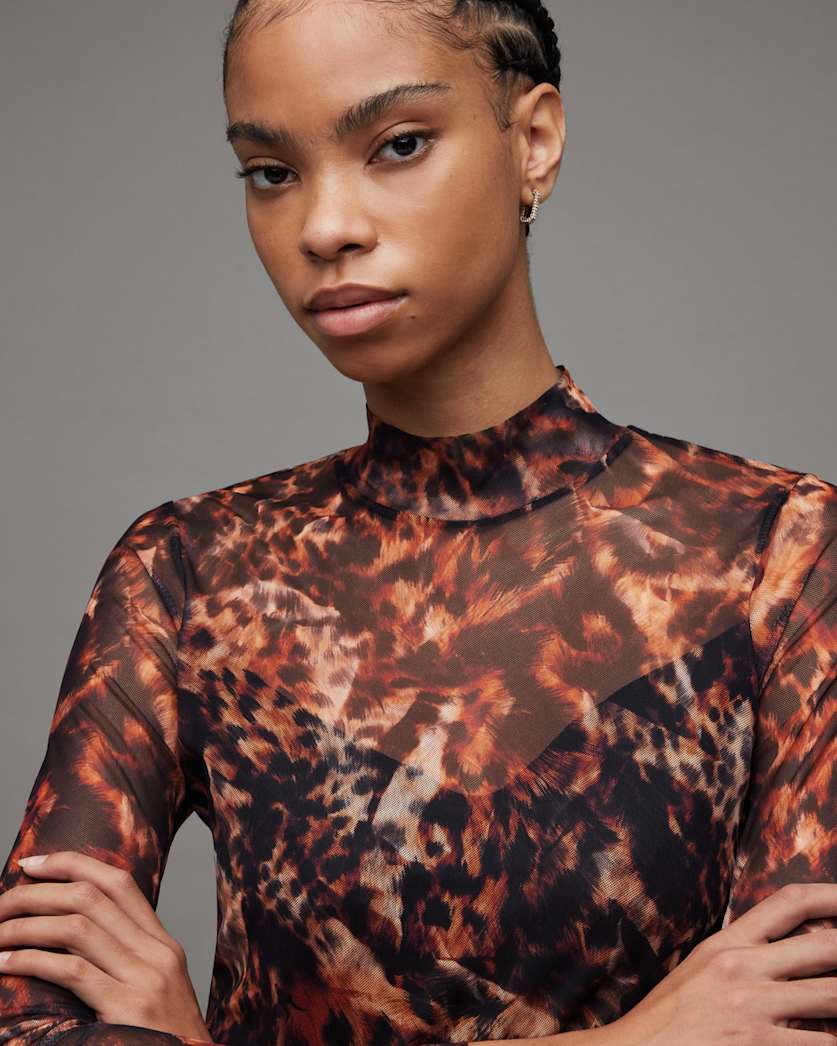 Hanna Funnel Neck Printed Midi Dress