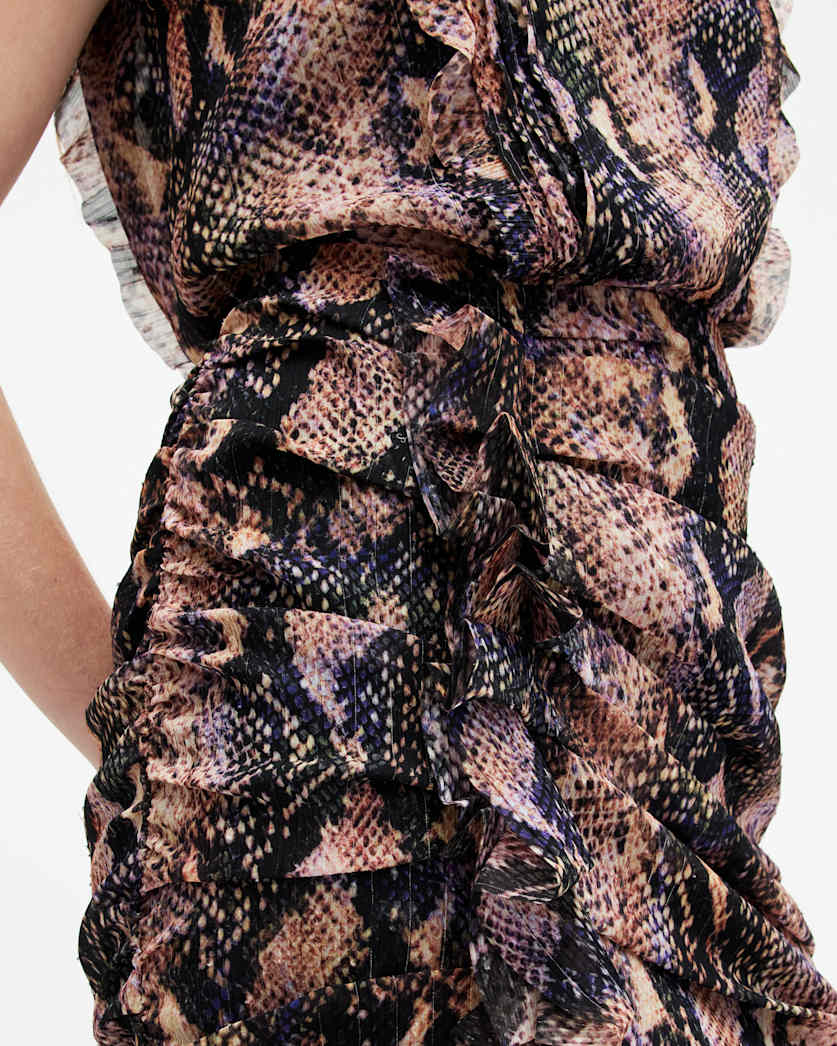 Hali Tahoe Snake Print Ruffle Mini Dress