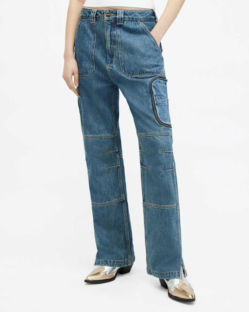 Florence Wide Leg Denim Cargo Trousers