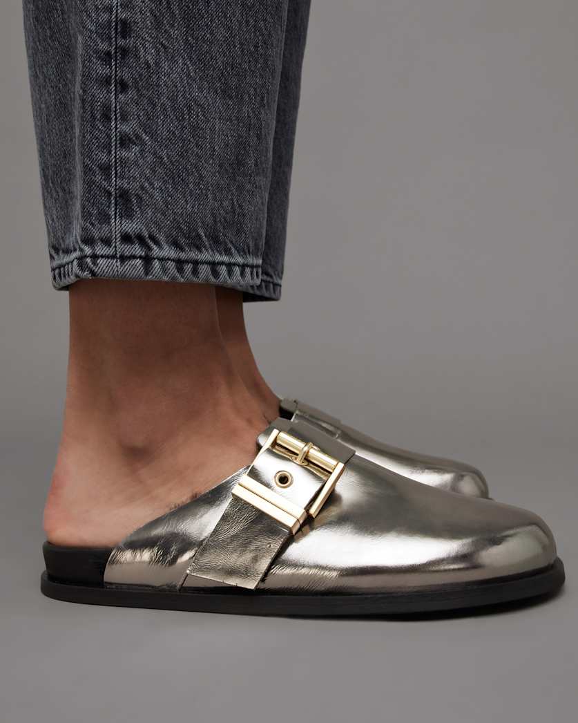 Venus Metallic Shearling Slip On Mules
