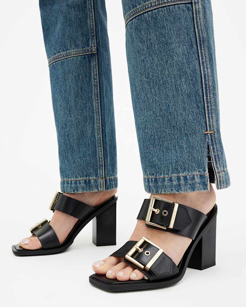 Camille Leather Buckle Strap Block Heels