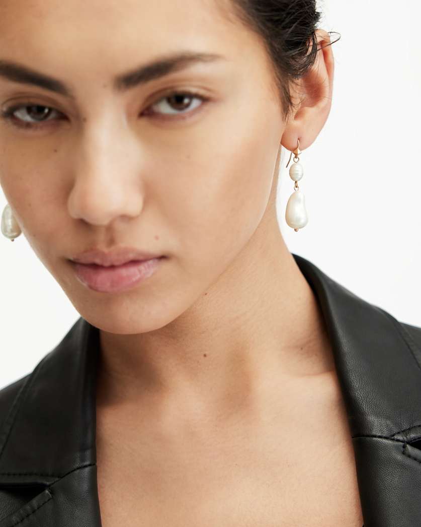 Shelby Pearl Pendant Gold Tone Earrings