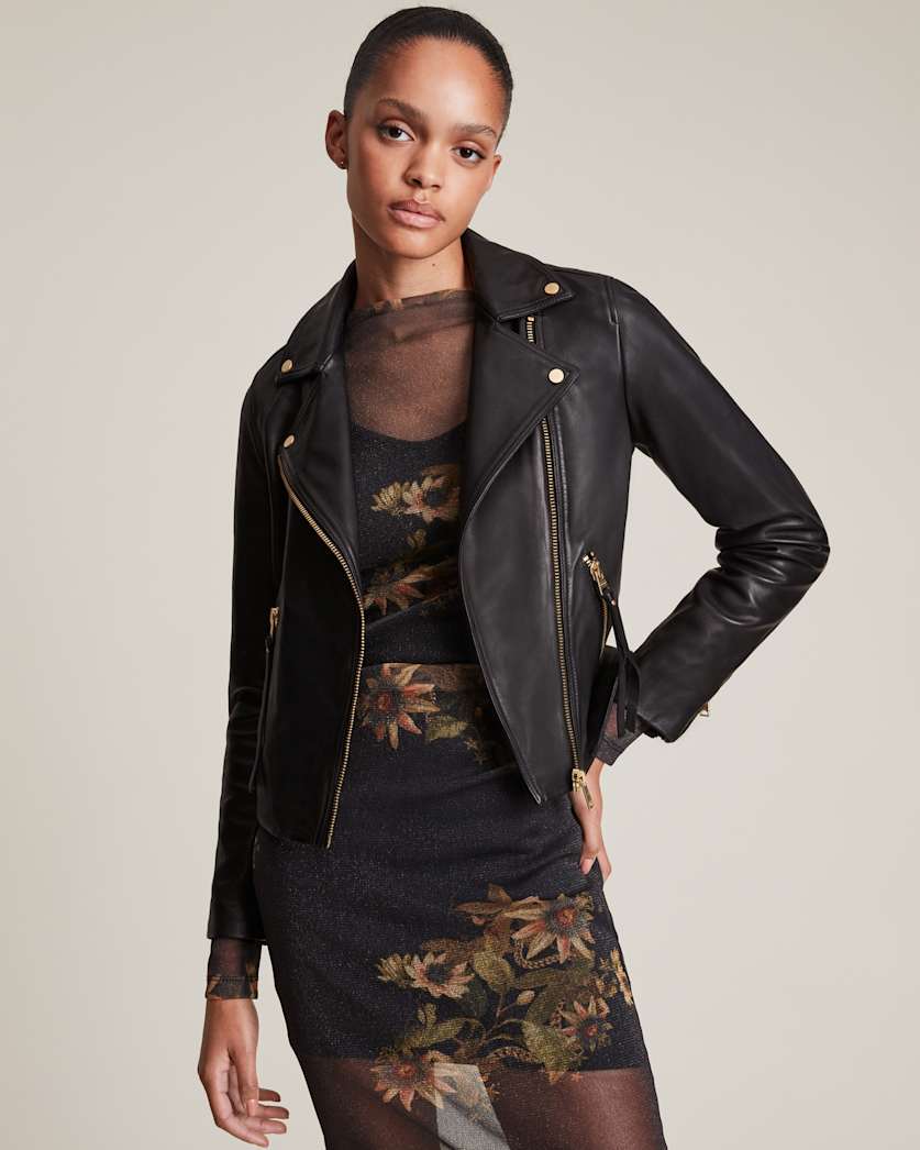 Dalby Slim Fit Gold Leather Biker Jacket