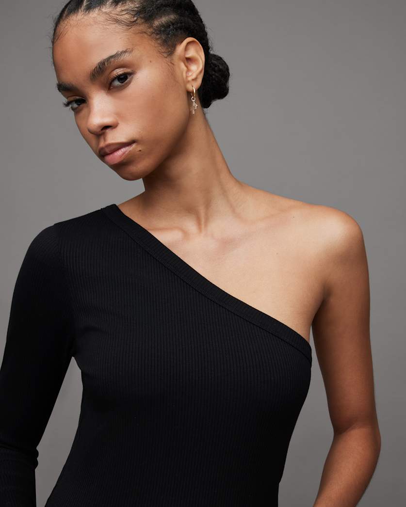 Stef One Sleeve Asymmetric Ribbed Top