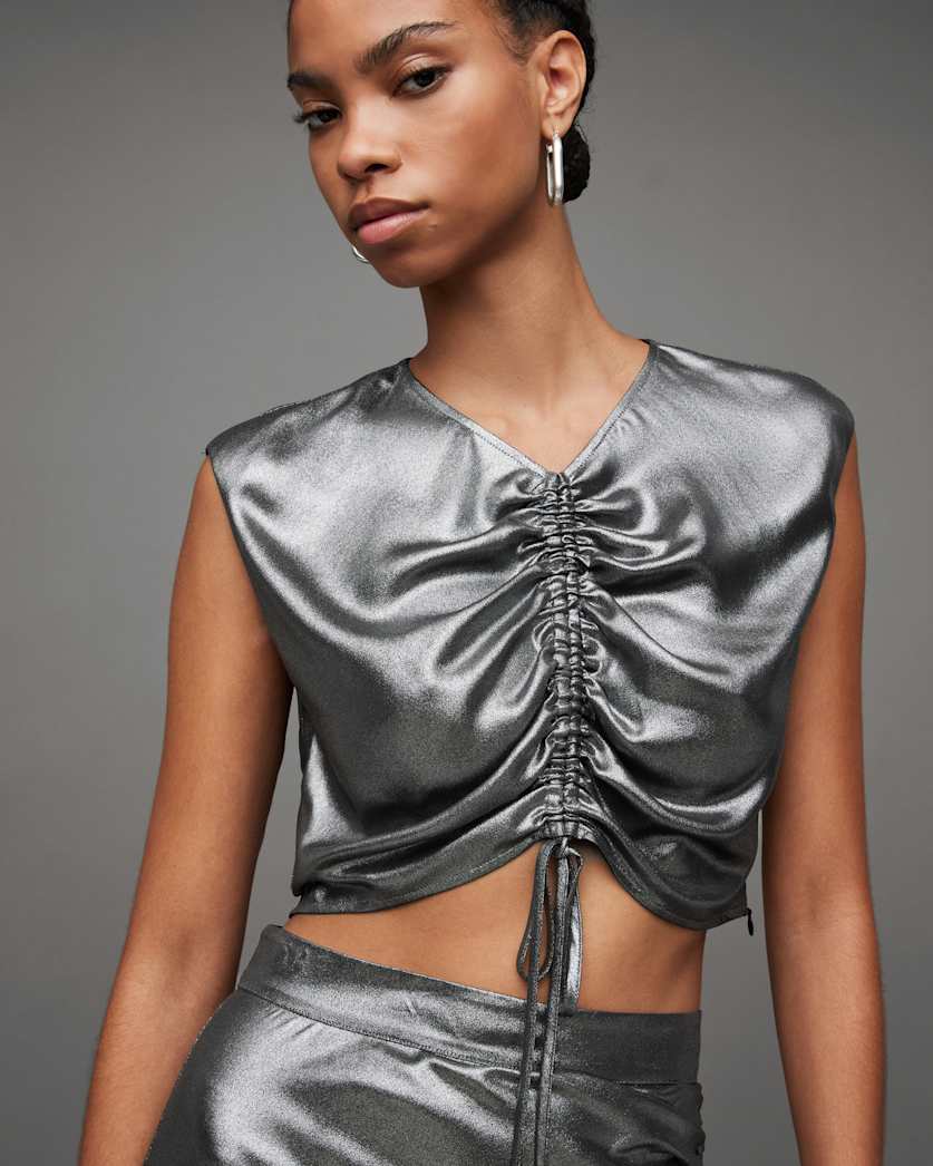 Carla Gathered Metallic Cropped Top