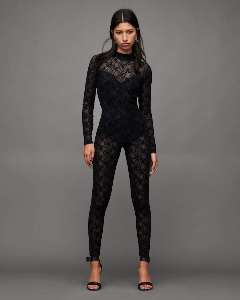 Flocked Laced Bodycon Catsuit