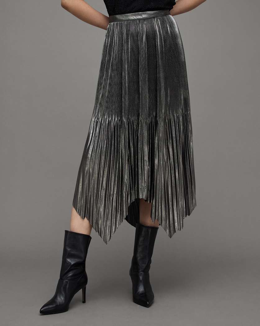 Lerin Metallic Asymmetric Midi Skirt