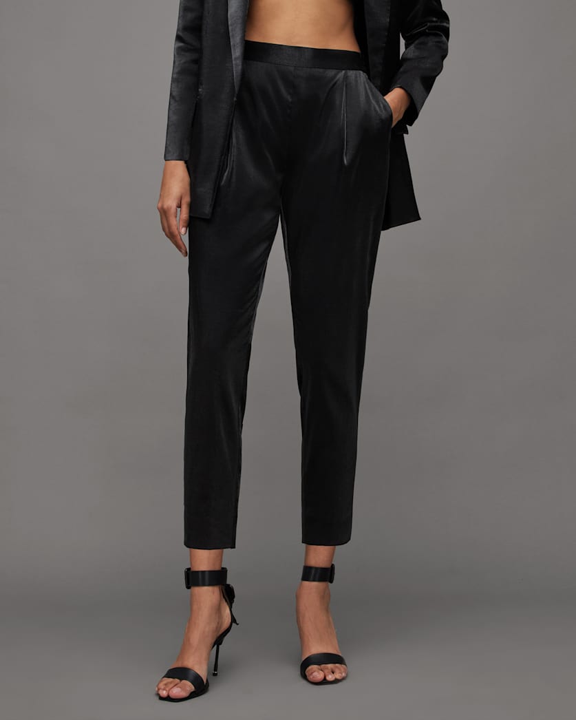 Aleida Mid-Rise Tapered Shiny Trousers