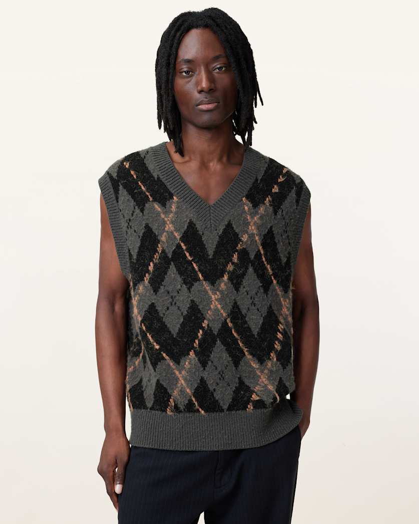 Adore Argyle Knitted V-Neck Tank Top