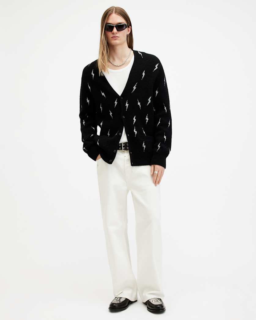 Zap V-Neck Lightning Motif Cardigan