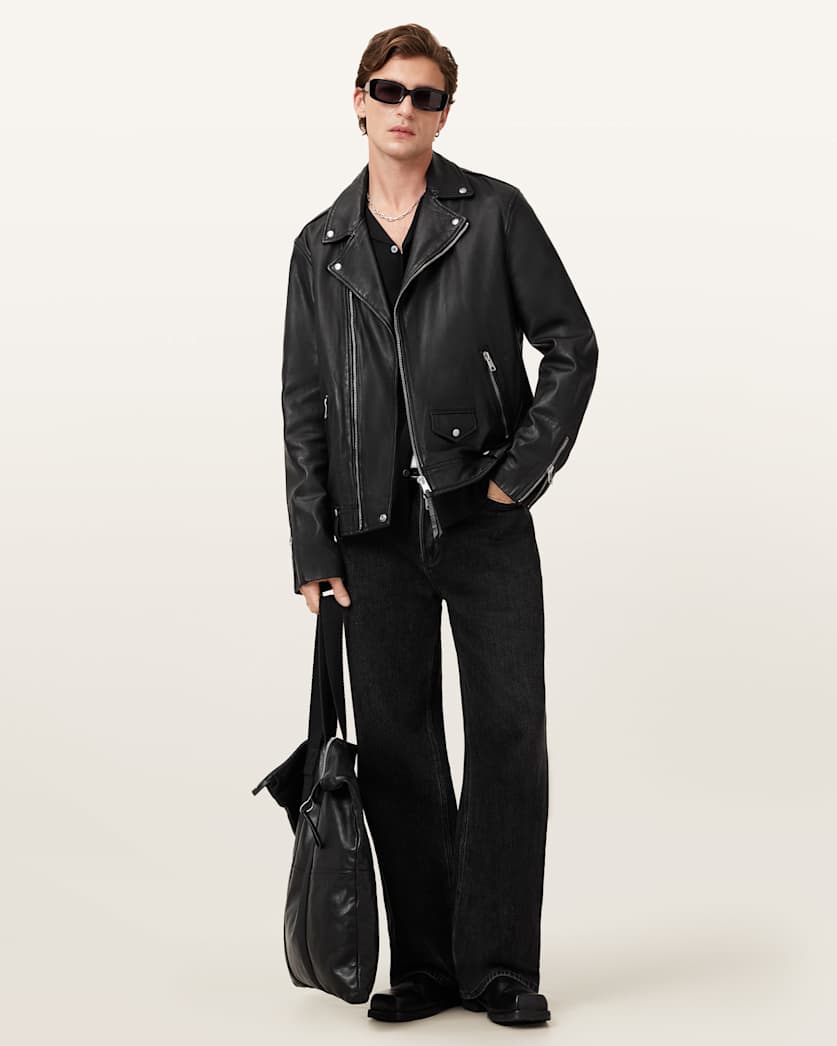 Milo Asymmetric Zip Leather Biker Jacket