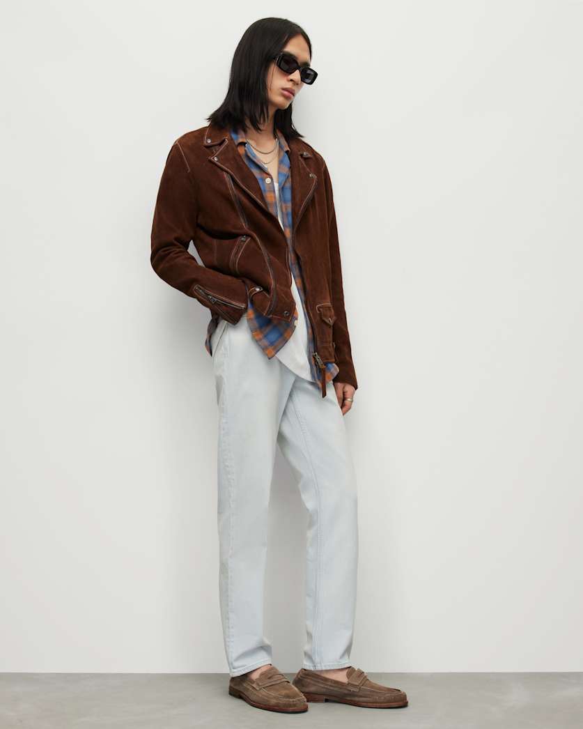 Milo Asymmetric Zip Suede Biker Jacket