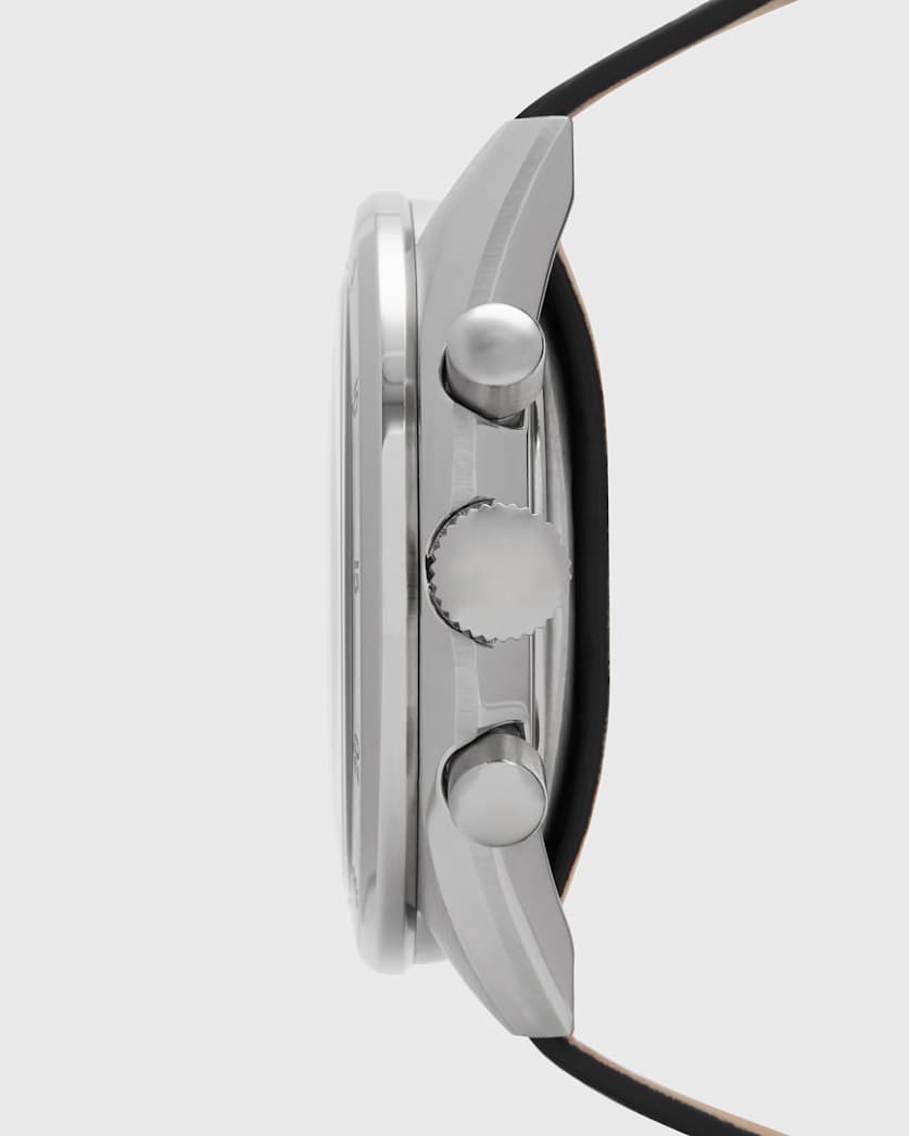Subtitled IV Stainless Steel and Black Leather Watch