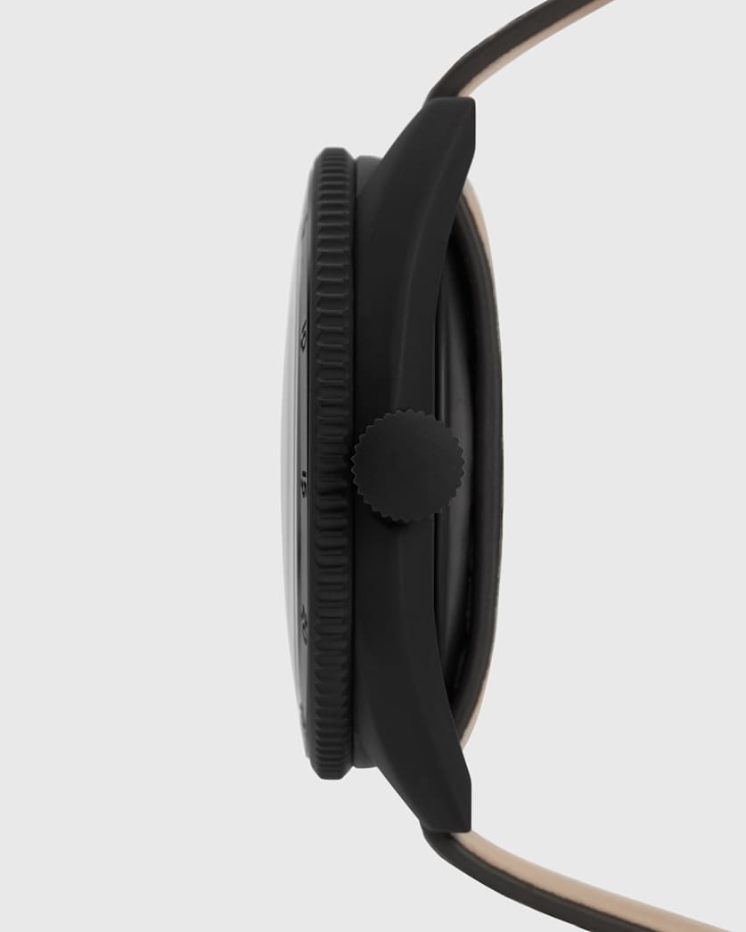 Subtitled GMT IV Matte Black Stainless Steel and Slate Leather Watch