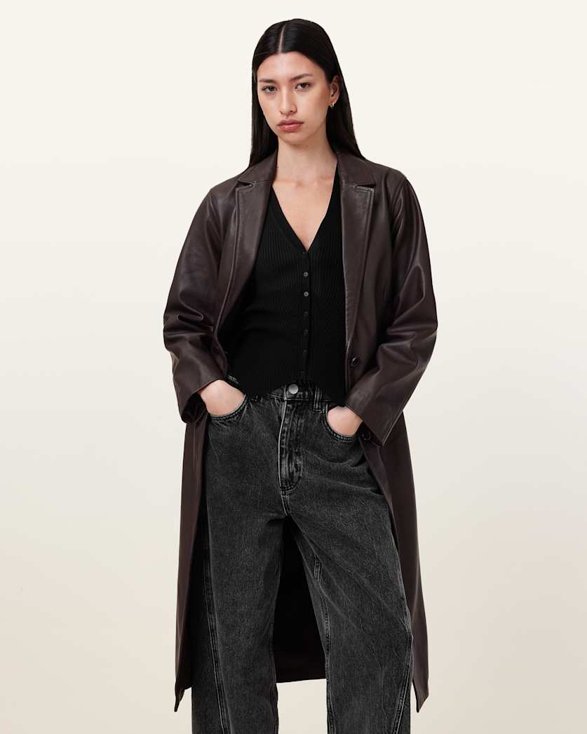 Aire Long Line Leather Coat