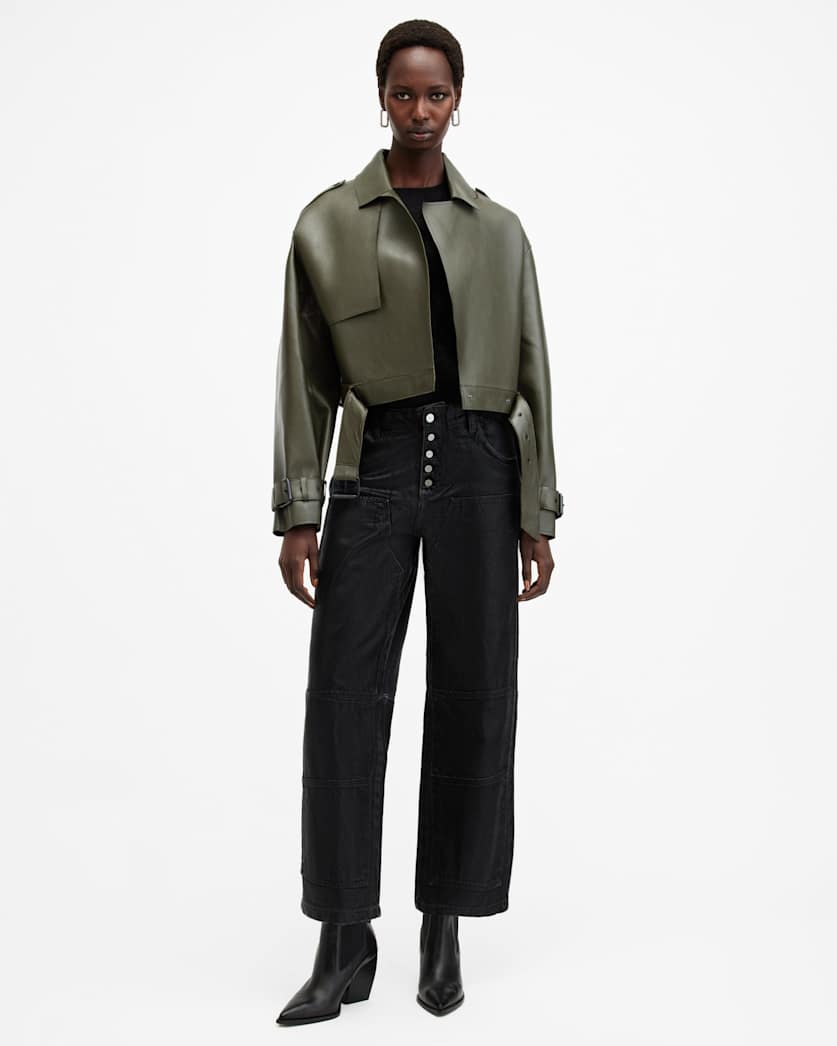 Ophelia Cropped Bonded Leather Jacket
