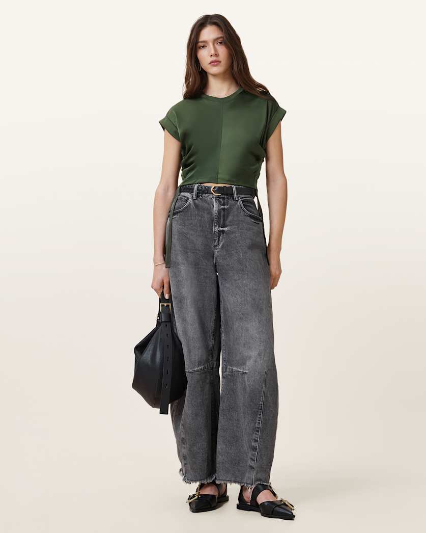 Mira Cropped Satin Drawcord T-Shirt