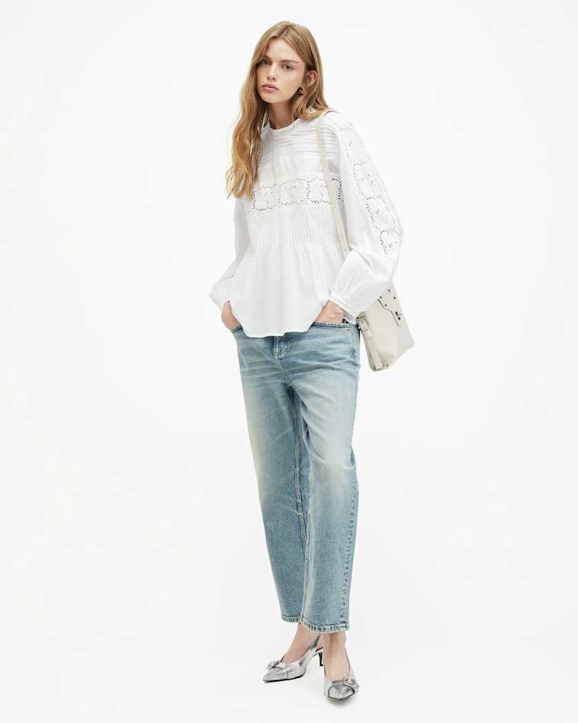 Elaia Embroidered Lace Trim Top