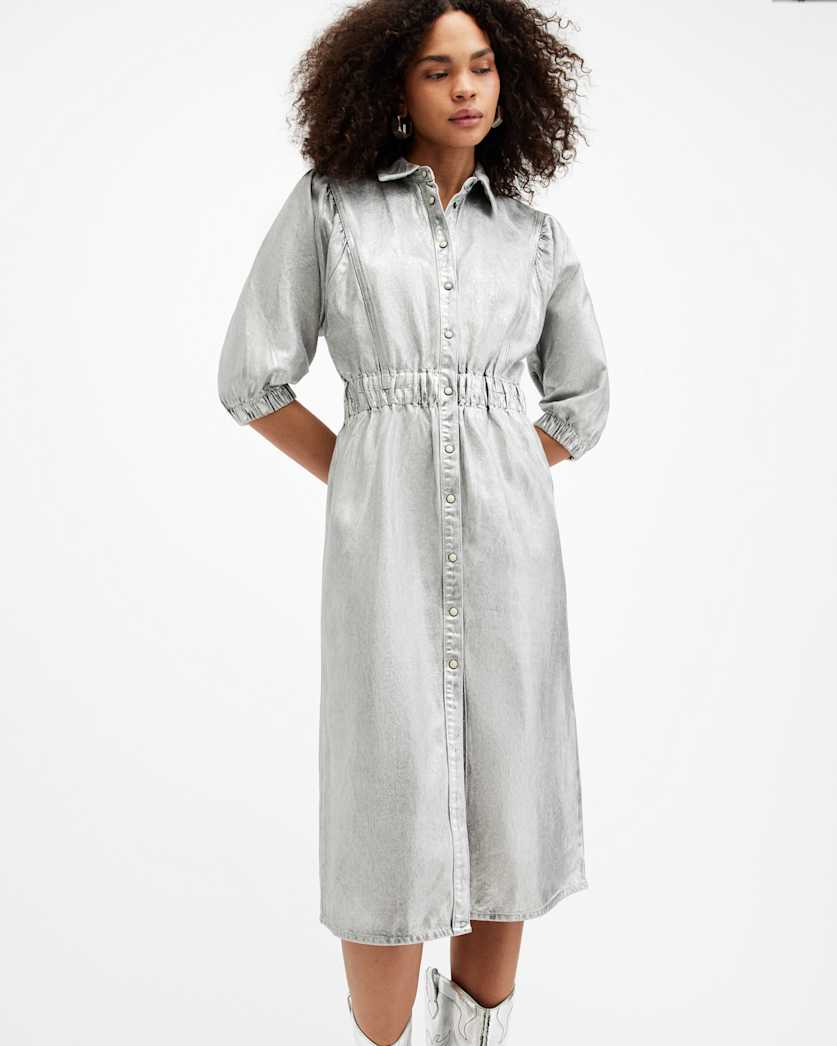 Osa Metallic Coated Denim Midi Dress