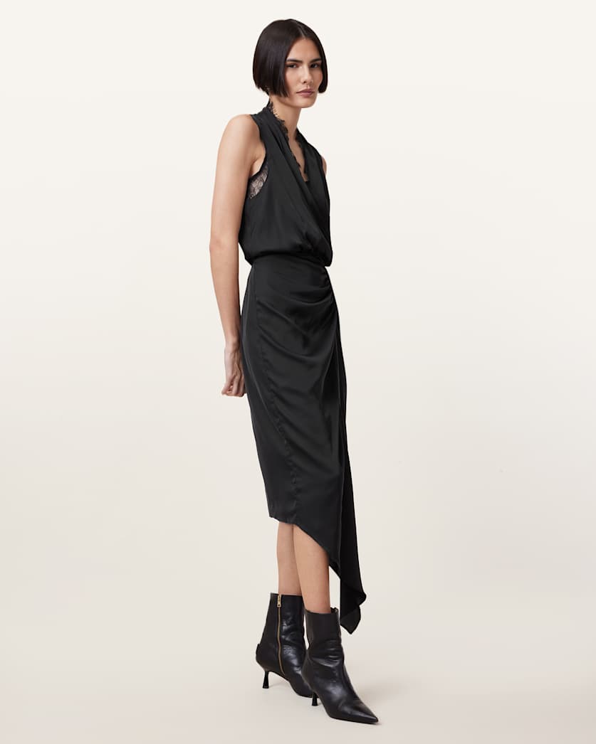Abi Lace Trim Draped Midi Dress