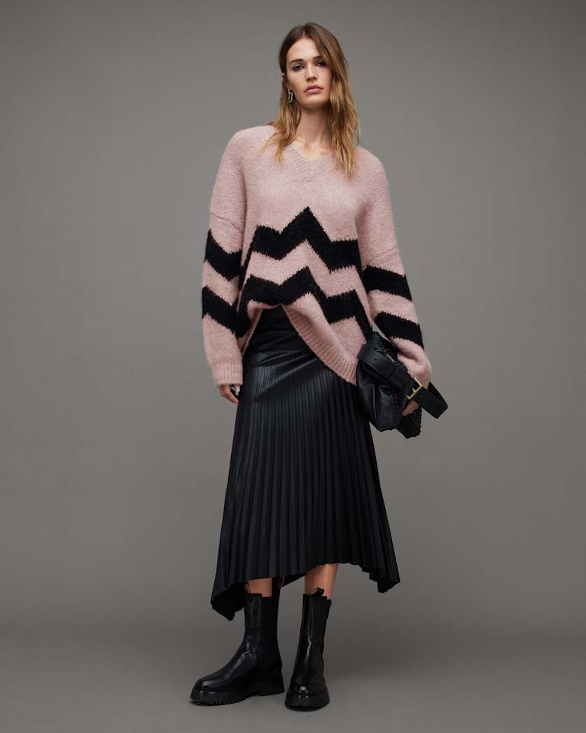 Ziggi Zig Zag Striped V-Neck Jumper