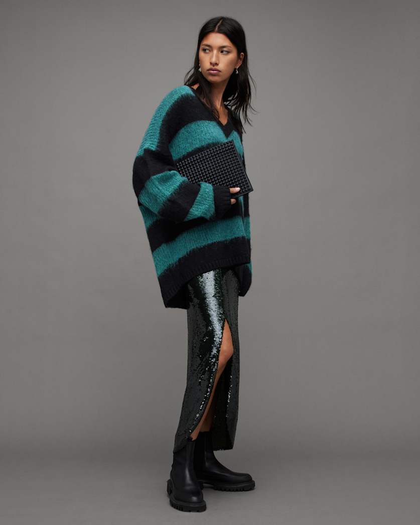 Lou Sparkle V-Neck Striped Sweater