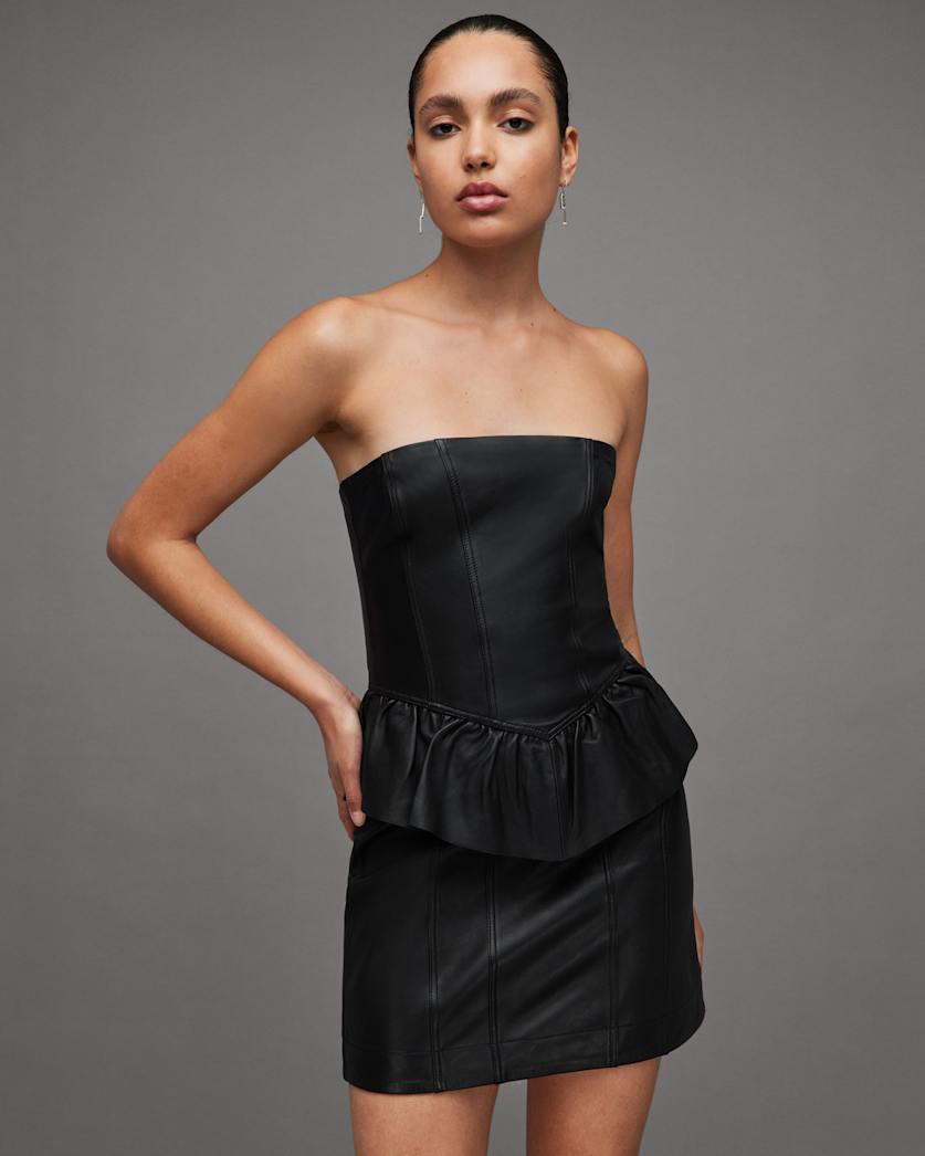 Cassie Leather Ruffle Mini Dress