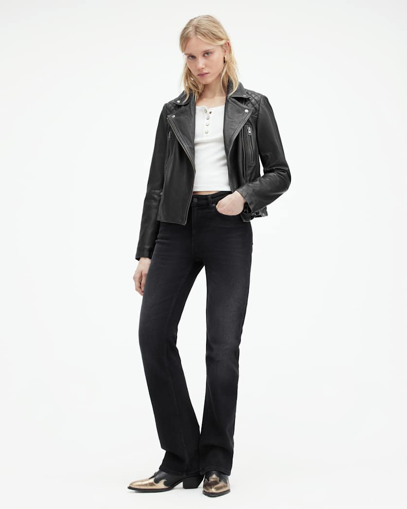 Cargo Distressed Leather Biker Jacket