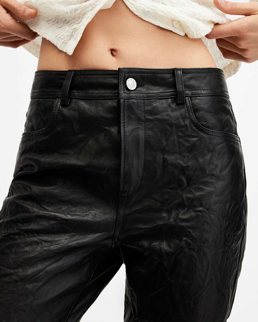 Pearson Slim Fit Raw Hem Leather Trousers
