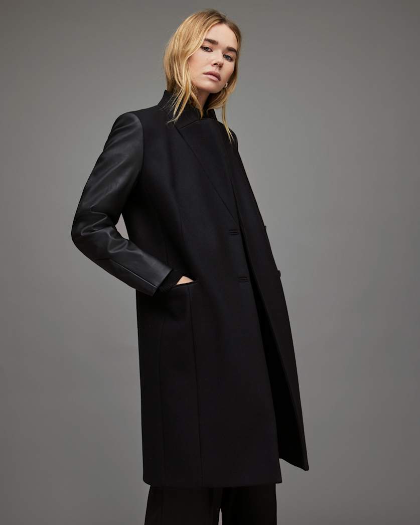 Sidney Leather Sleeve Cashmere Mix Coat
