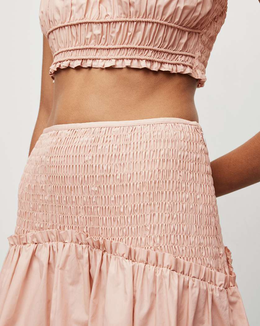 Alex Smocked Side Split Midi Skirt