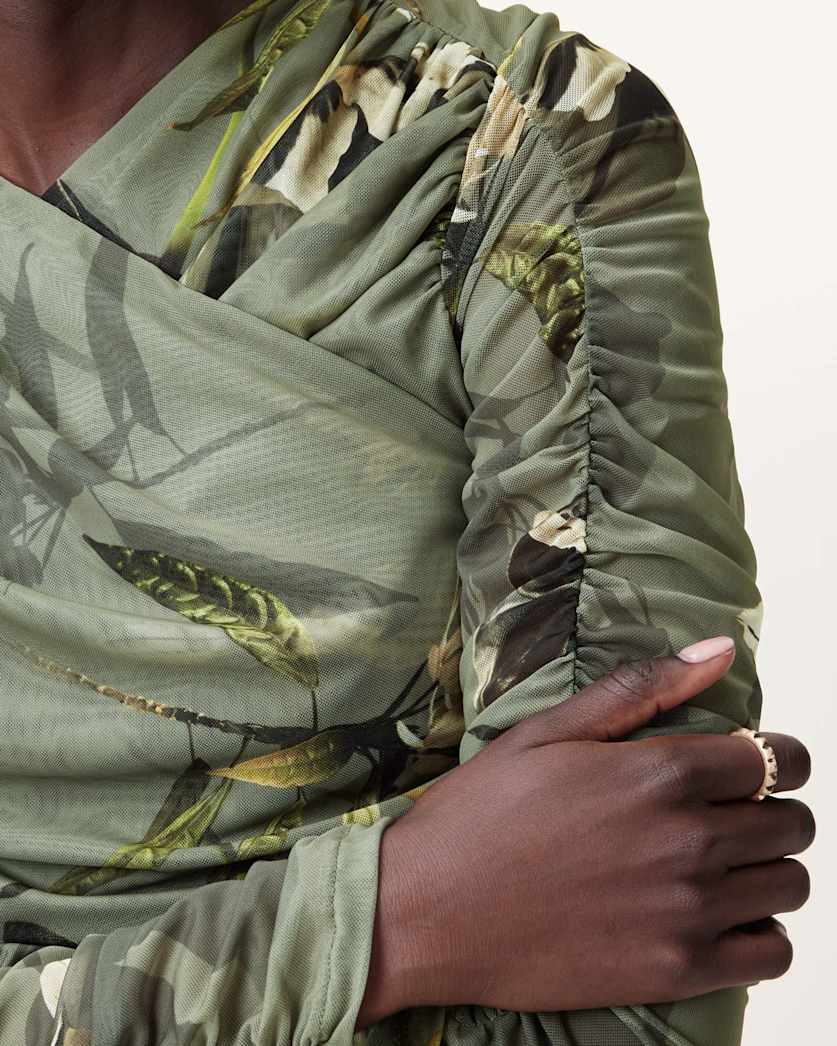 Hanako Print Mesh Wrap Top