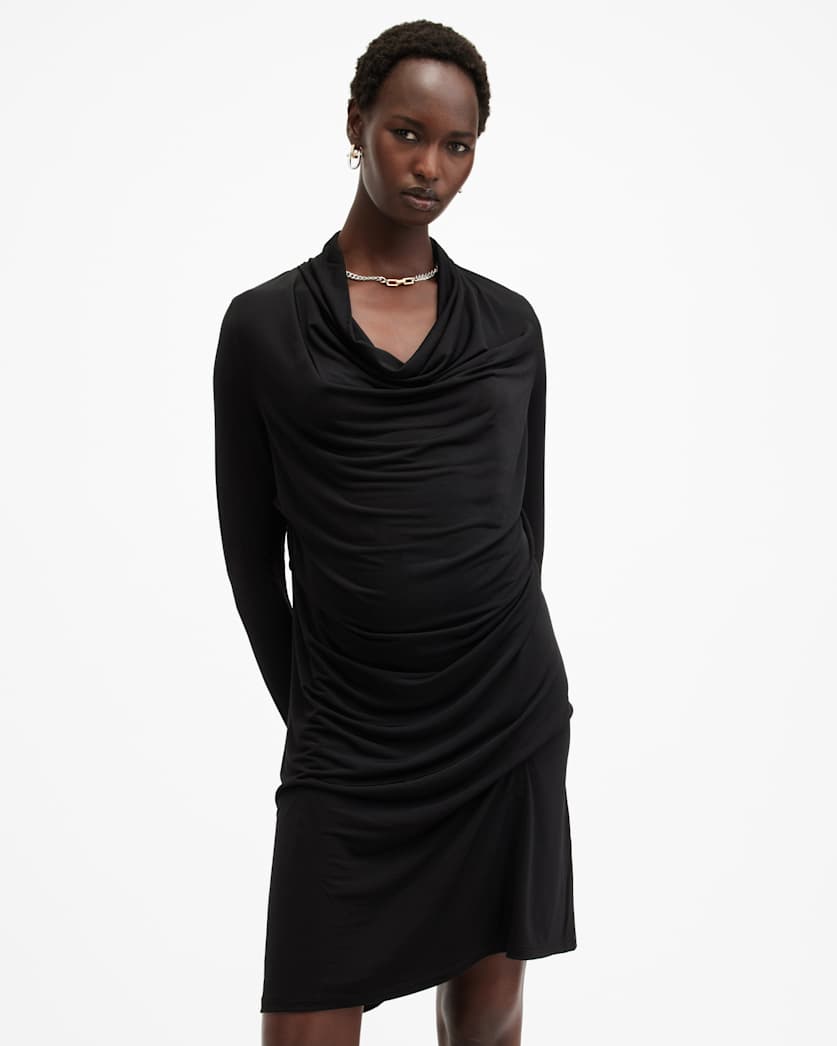 Amei Cowl Neck Draped Mini Dress