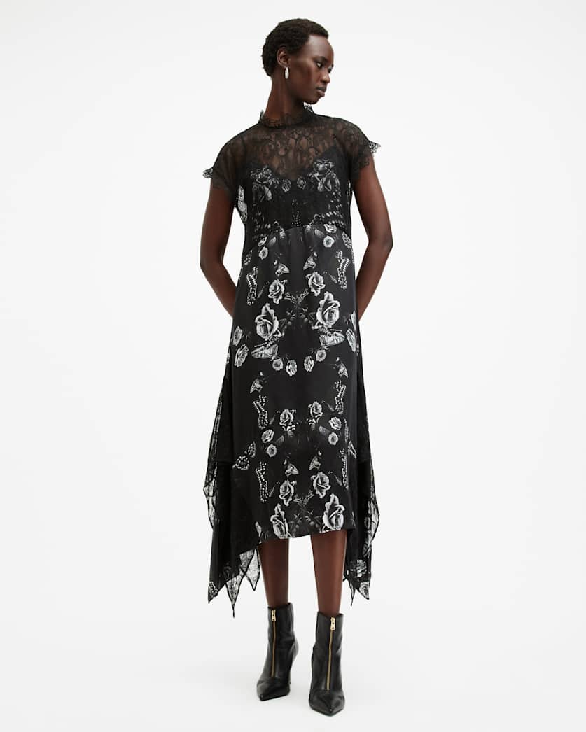 Gian Lace Trim Asymmetric Maxi Dress