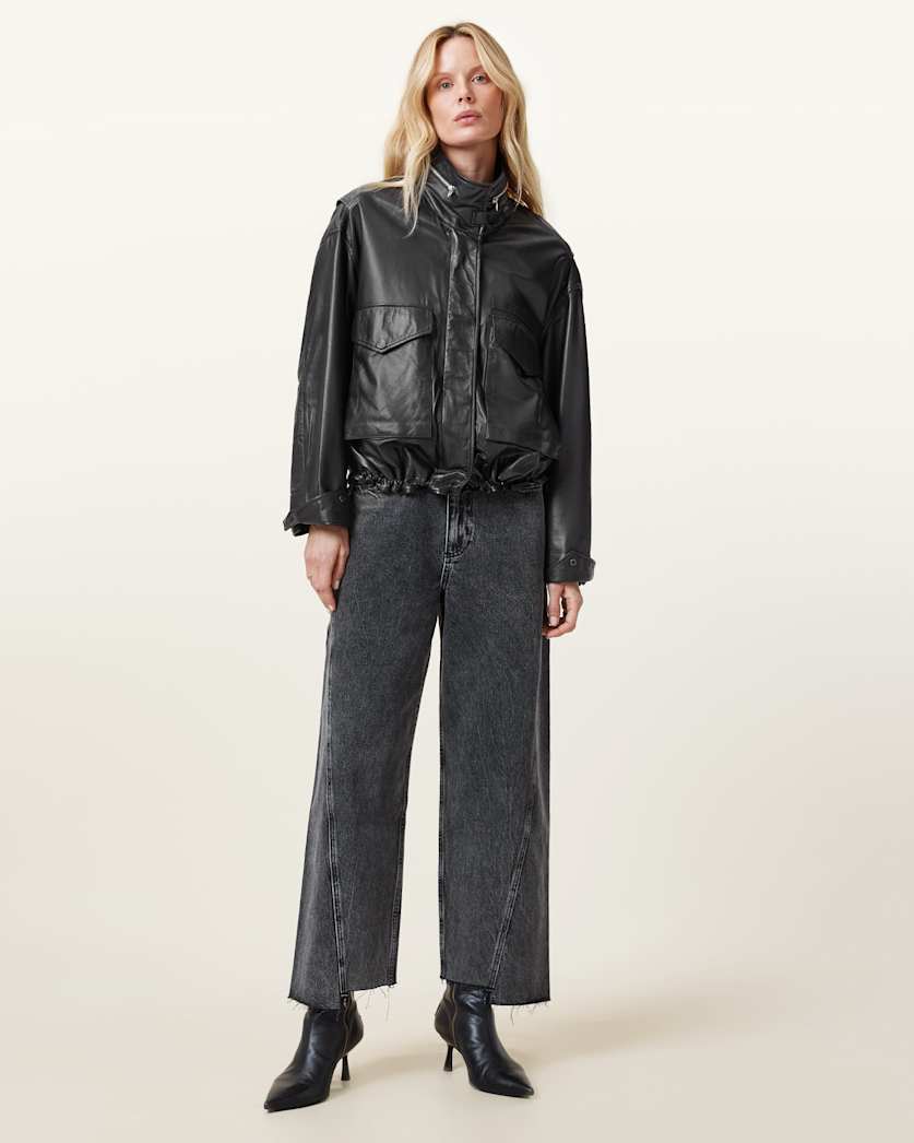 Clay Funnel Neck Cropped Leather Jacket