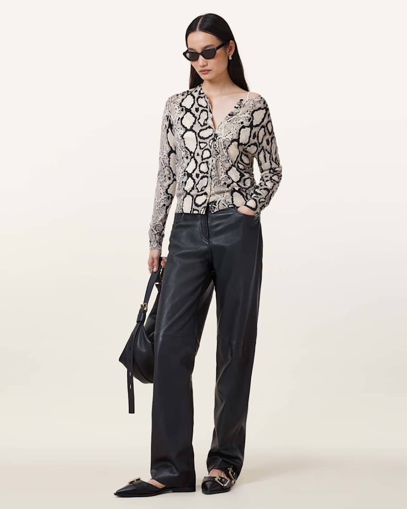 Anouk Snake Print Merino Wool Cardigan