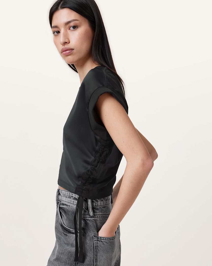 Mira Cropped Satin Drawcord T-Shirt