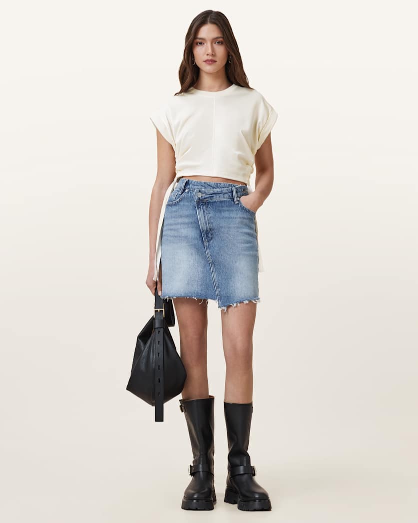Mira Cropped Satin Drawcord T-Shirt
