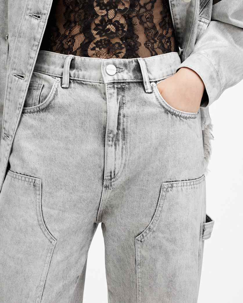 Mia Metallic Wide Leg Denim Cargo Jeans