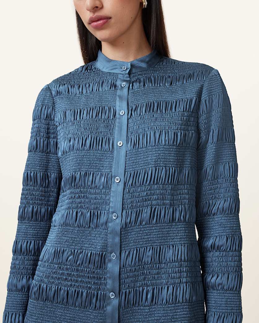 Meg Shirred Mini Shirt Dress