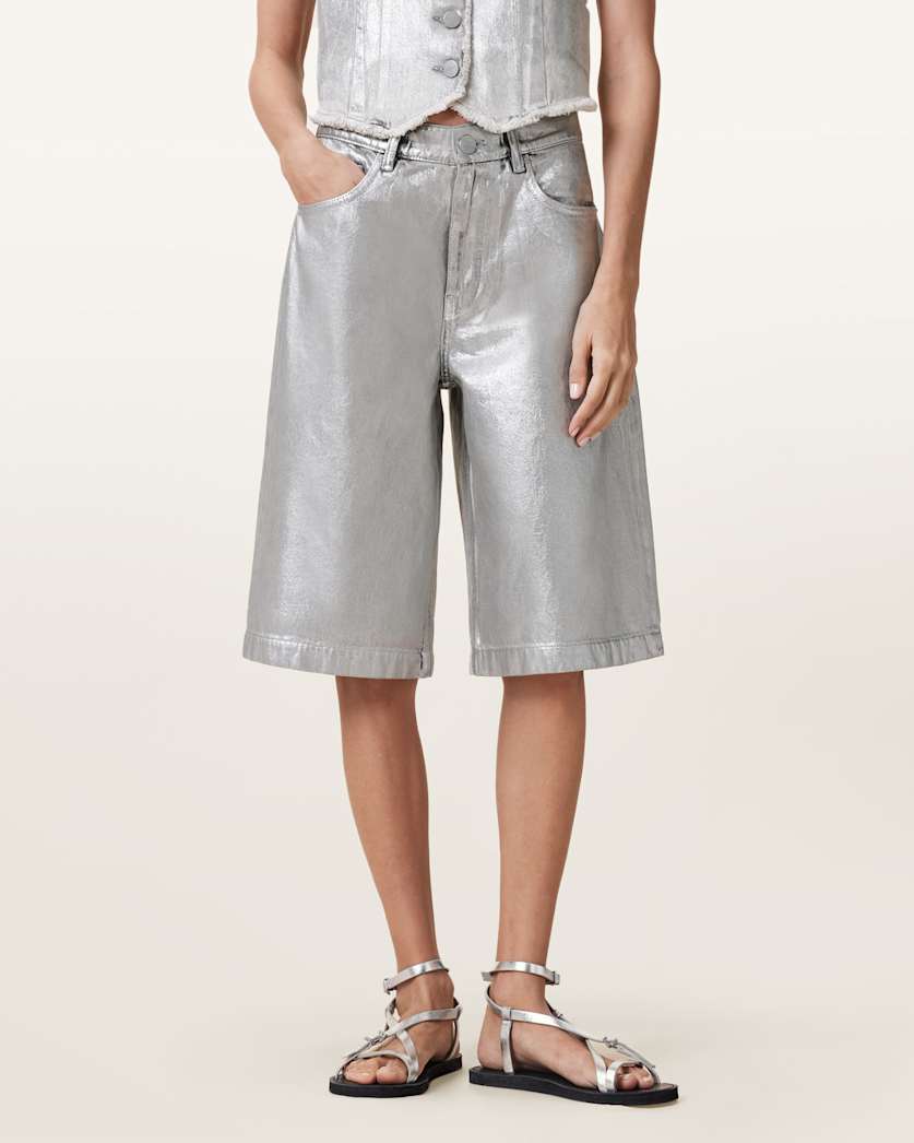 Louie Metallic Long Denim Shorts
