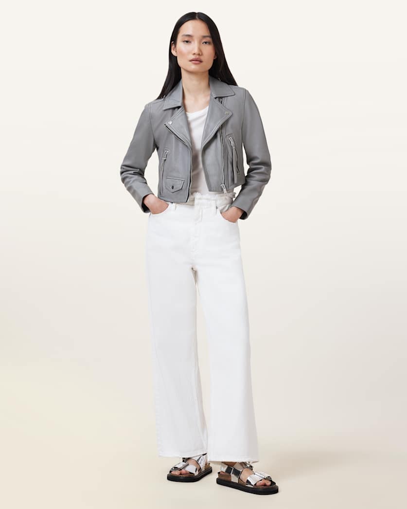 Elora Cropped Slim Leather Biker Jacket