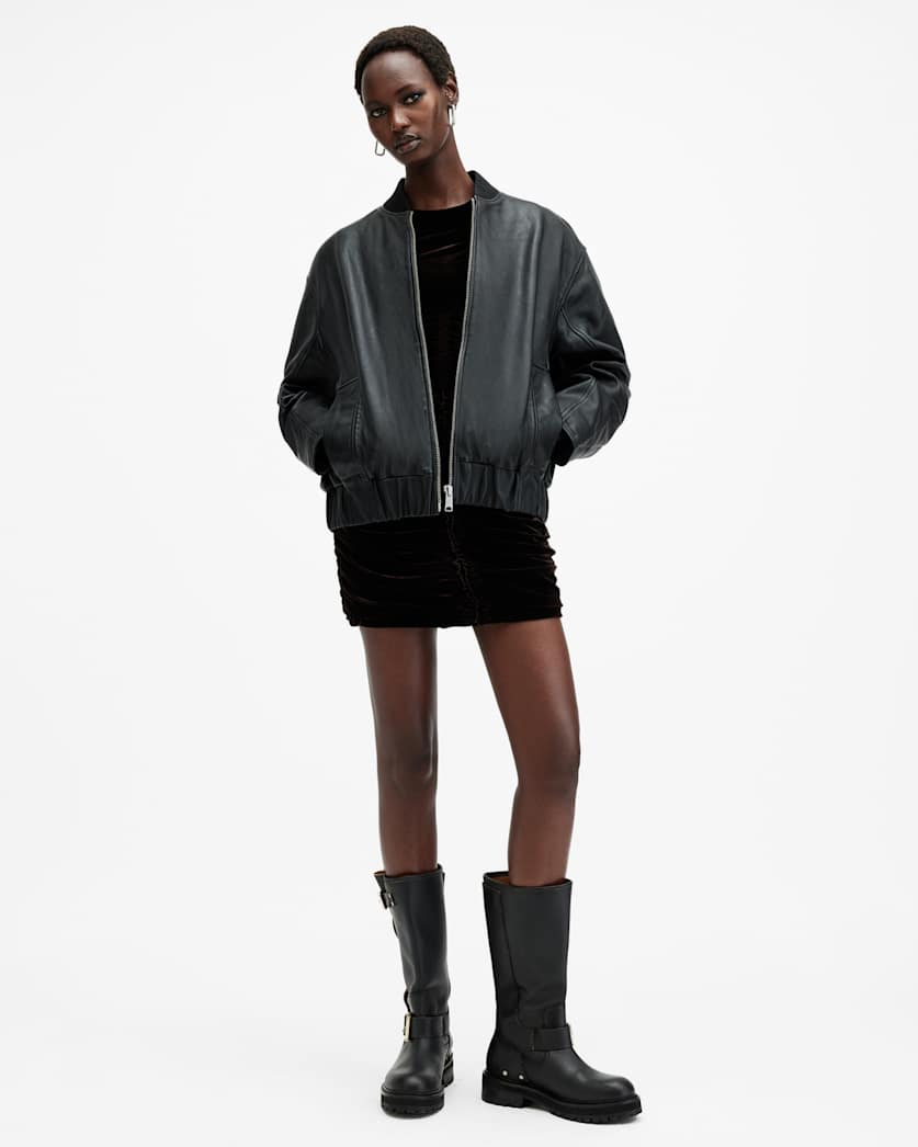 Yara Relaxed Fit Leather Bomber Jacket